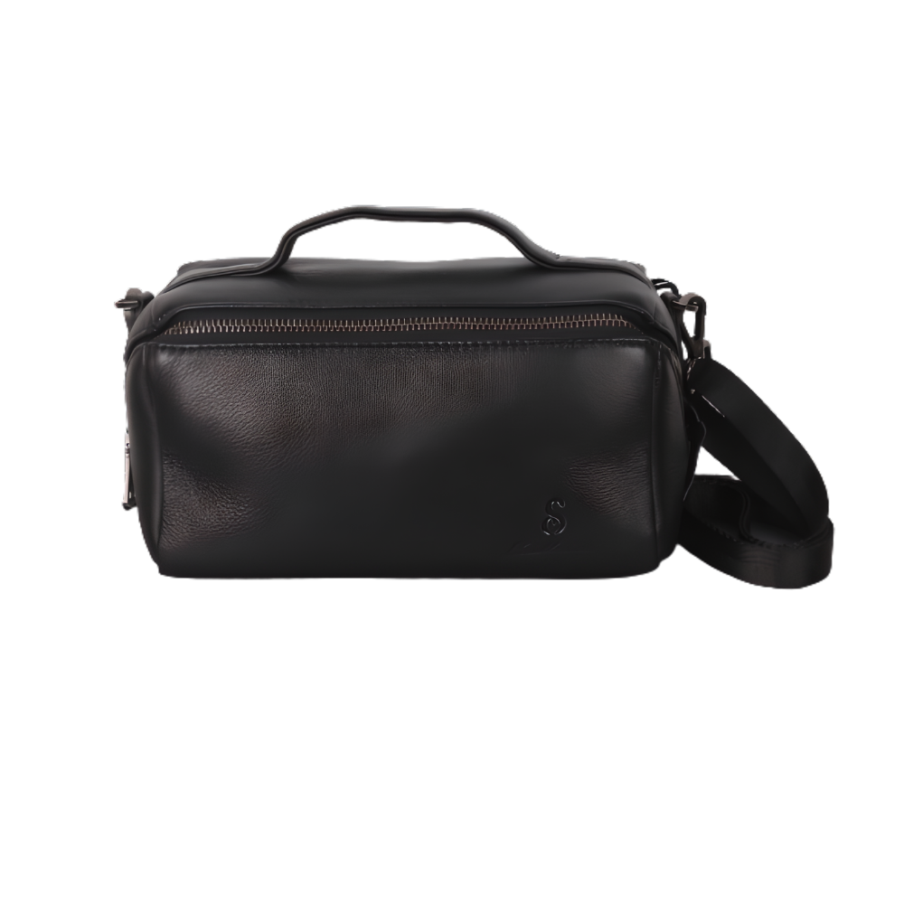 Black Leather Men's Handbag With Zipper