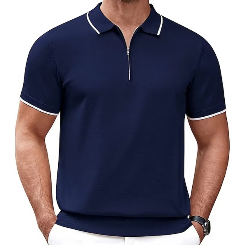 Navy Blue Men's Polo With Half Zipper