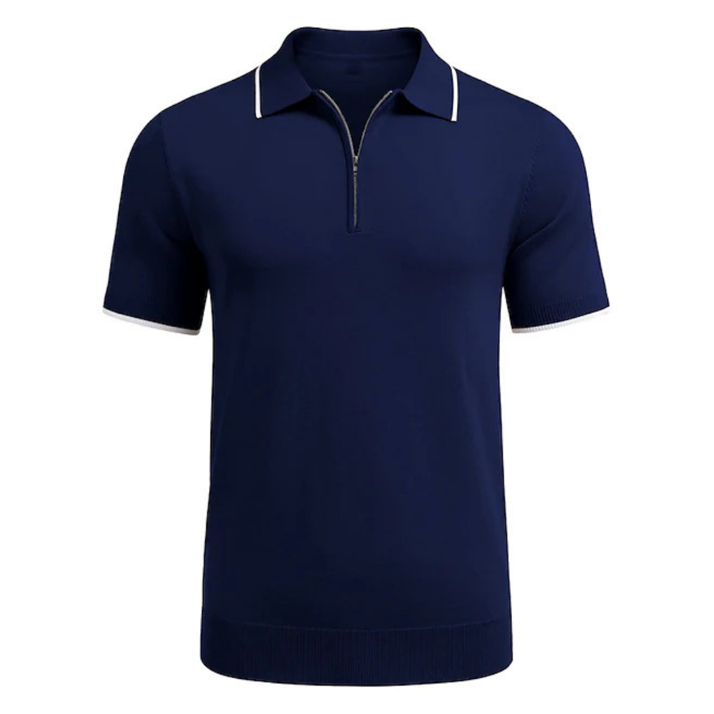 Navy Blue Men's Polo With Half Zipper