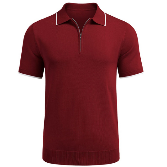 Red Color Polo Shirt With Zipper