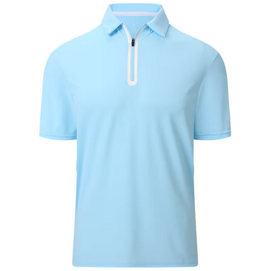 Blue Color Shirt Sleeve Polo With Half Zipper