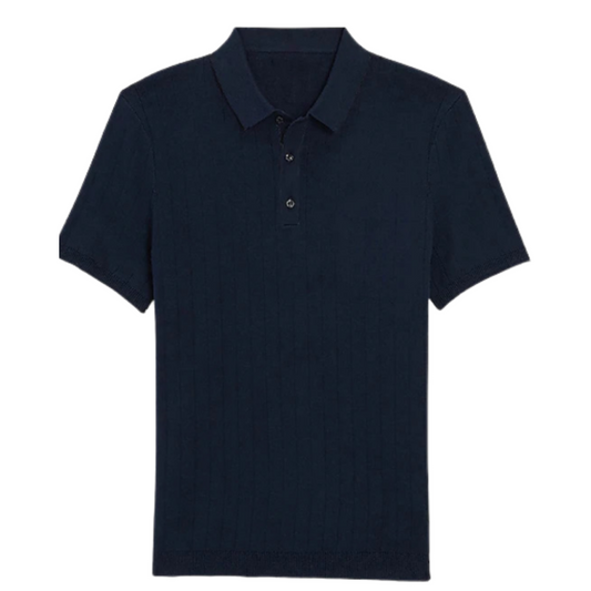 Navy Blue Knite Polo With Button Closure